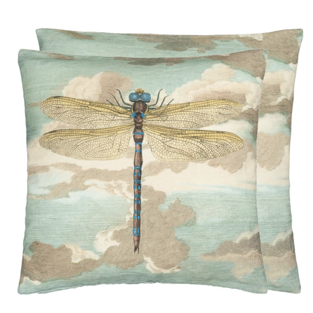 DRAGONFLY OVER CLOUDS SKY BLUE CUSHION
