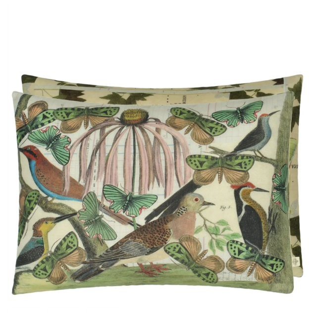 FLORAL AVIARY PARCHMENT CUSHION
