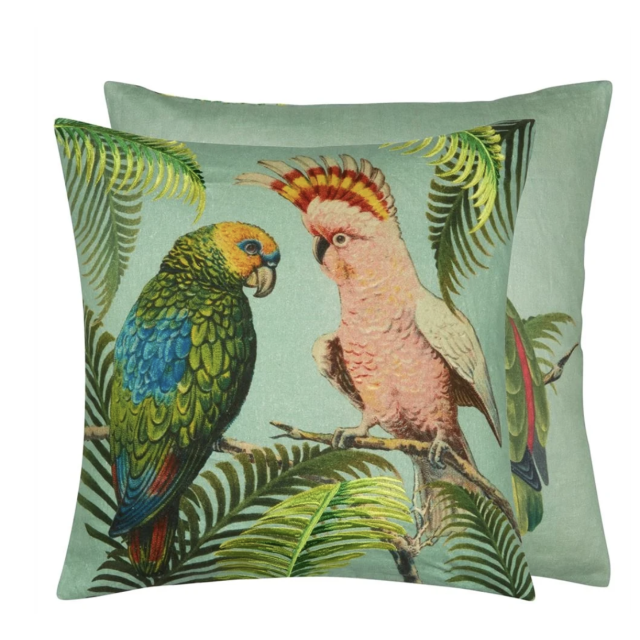 PARROT AND PALM AZURE CUSHION